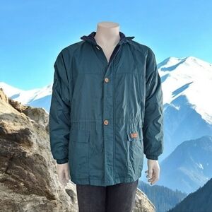 K-way vintage waterproof windbreaker men's jacket green & blue fleece plaid